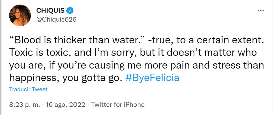 "
<b>Tóxico es tóxico, y lo siento</b>, pero no importa quién seas, si me estás causando más dolor y estrés que felicidad, tienes que irte", escribió sin decir a quién o quiénes se refería.