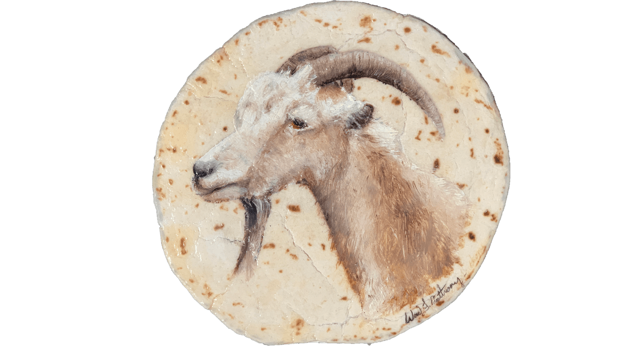 Todas las pinturas sobre tortillas están hechas en óleo por Wood Fancher Anthony reconocido artista de la ciudad espacial.