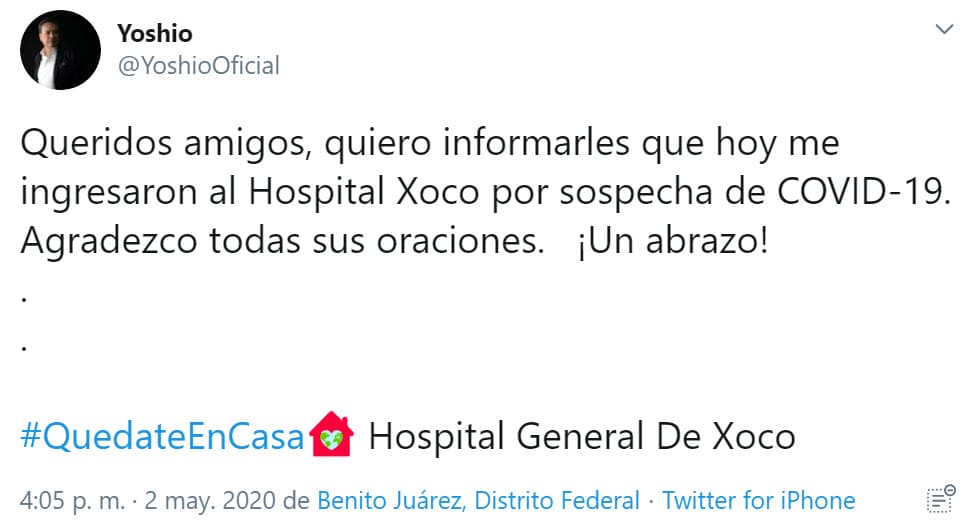Zapata relató que tuvo contacto con Yoshio cuando informó que se internaría en un nosocomio: "Cuando él anunció que se iba al hospital, que rezáramos por él en sus redes sociales, yo 
<b>me puse en contacto con él</b> y le dije 'oye Yoshio, fíjate que mi abuelita todo el día ha estado cantando una canción del preso número no sé qué, pero no sé cómo se llama para buscarla, bajársela y ponérsela, para que la cante con música, acompañada'".
<br>