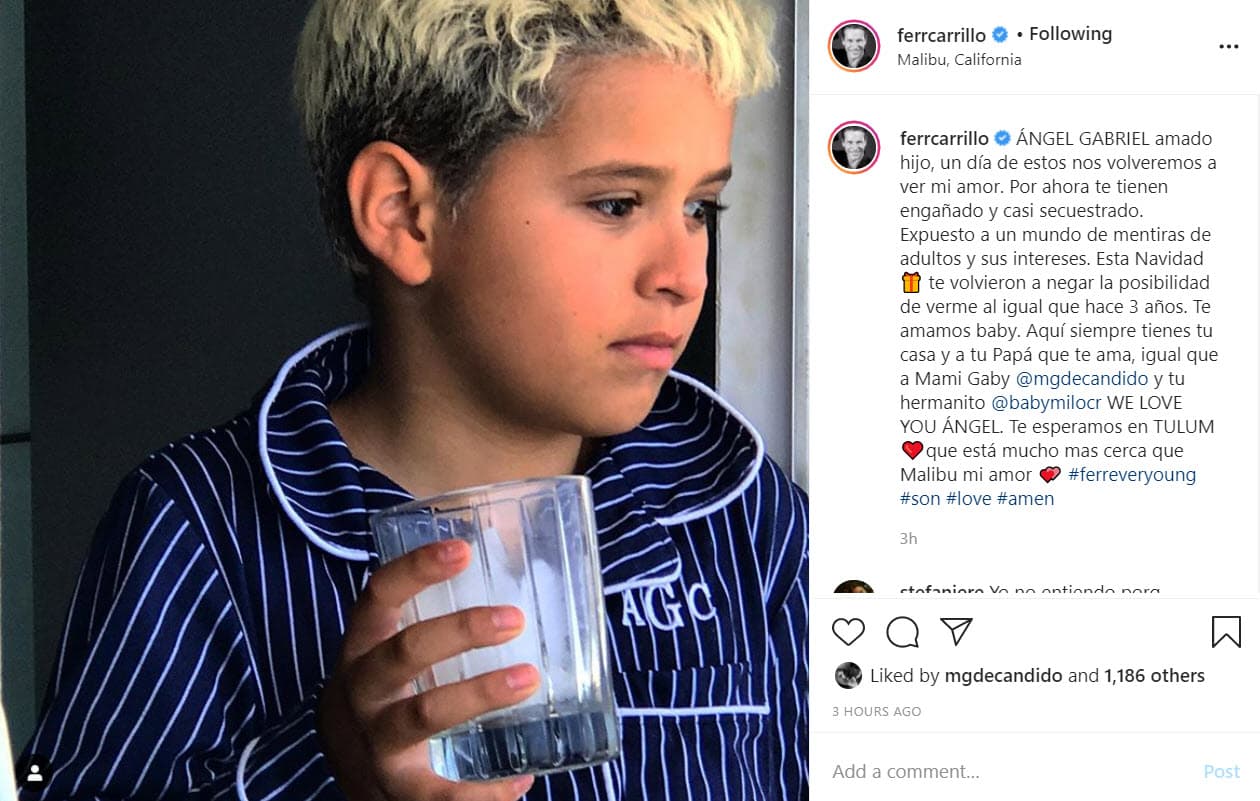 El pasado 10 de octubre
<b>Fernando Carrillo</b> le mandó un mensaje a su hijo a través de su cuenta de Instagram, donde le dice que lo tienen
<b>"engañado y casi secuestrado".</b>
<br>