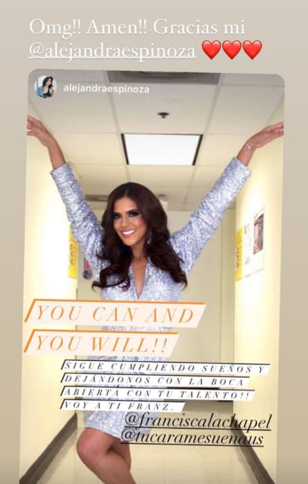 Alejandra Espinoza celebró que la reina dominicana siga cumpliendo sueños y sorprendiendo a todos con su talento.