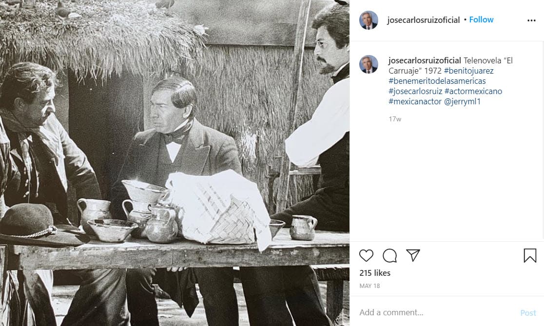 José Carlos Ruiz dio vida a Benito Juárez y trabajó al lado de primeros actores como Ignacio López Tarso, María Elena Marqués, Carlos Monden y Aarón Hernán, entre otros.
