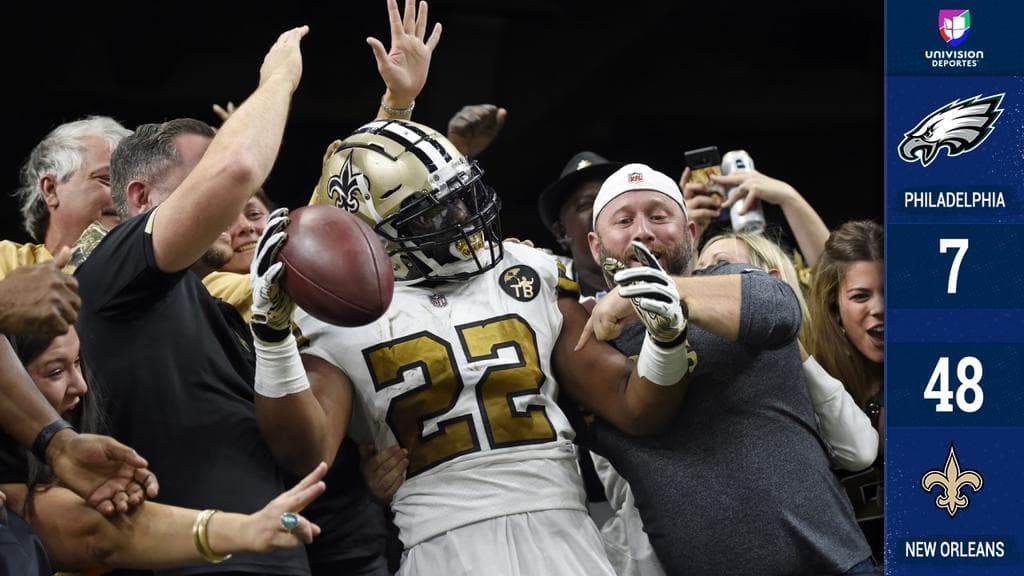 <b>Philadeplphia 7-48 New Orleans</b>. Drew Brees lanzó para 363 yardas con cuatro envíos de touchdown, y los Saints se proclaman como el mejor equipo de la NFL al apalear sin piedad a los campeones.
