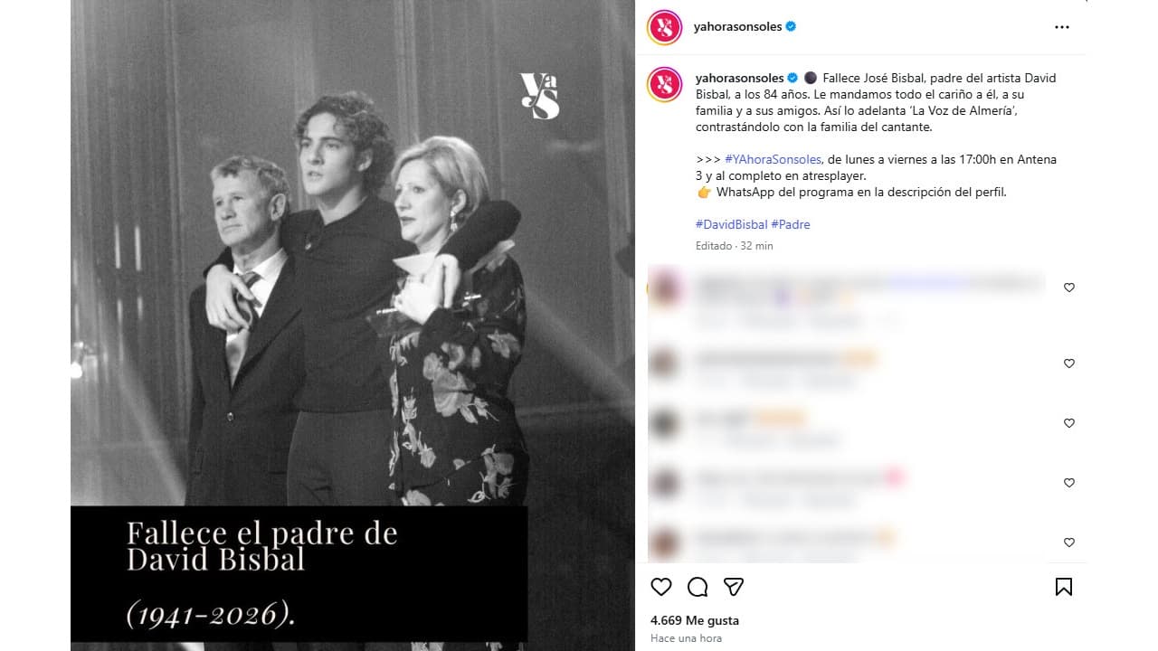 Reportan la muerte del padre de David Bisbal.
