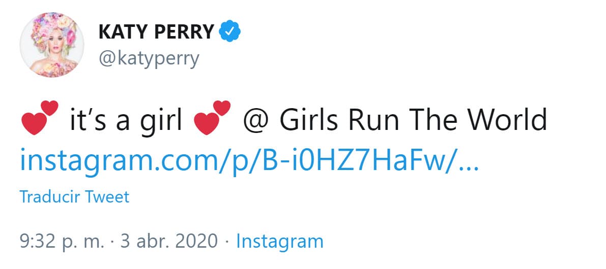 En Twitter también compartió la noticia y agregó: "Las chicas controlan el mundo". Este 10 de mayo la cantante se une a la celebración del Día de las Madres.