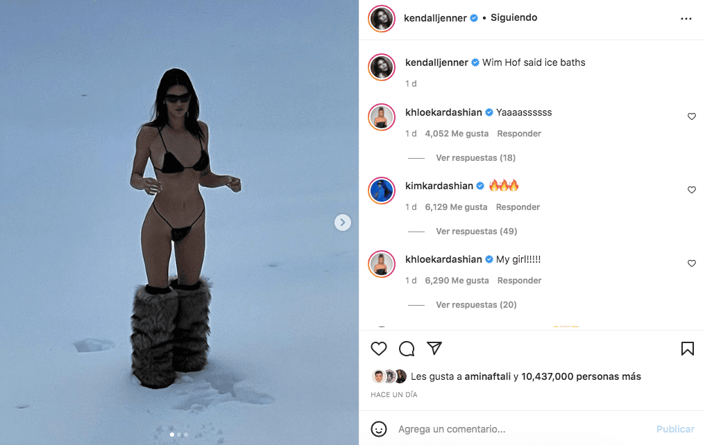 <b>Kendall Jenner</b>
<br>Durante sus vacaciones de enero de 2022, la modelo posó en un diminuto bikini negro en un escenario invernal.