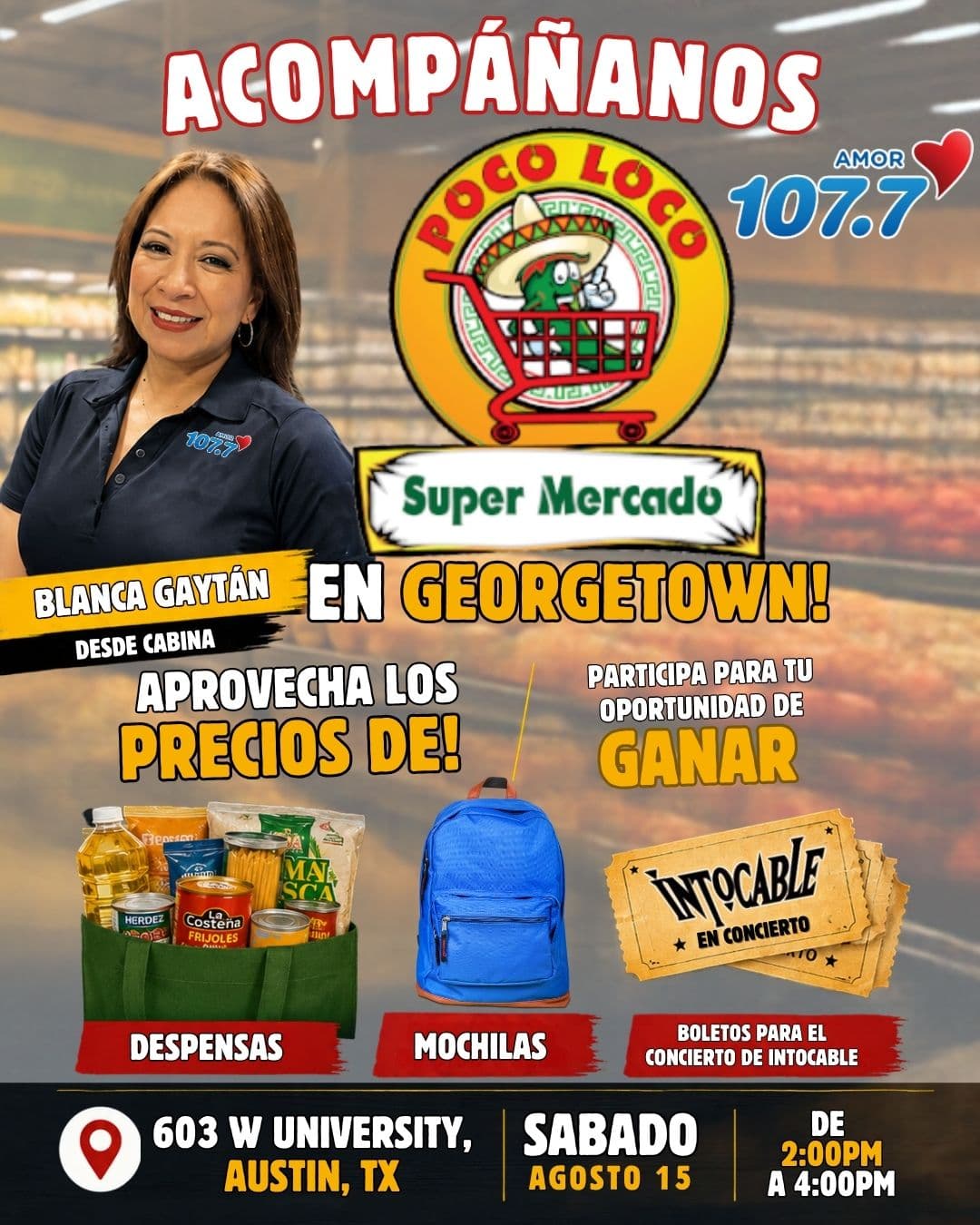 🎉 ¡Este sábado nos vamos a Poco Loco Supermercado en Georgetown! 🛒❤️