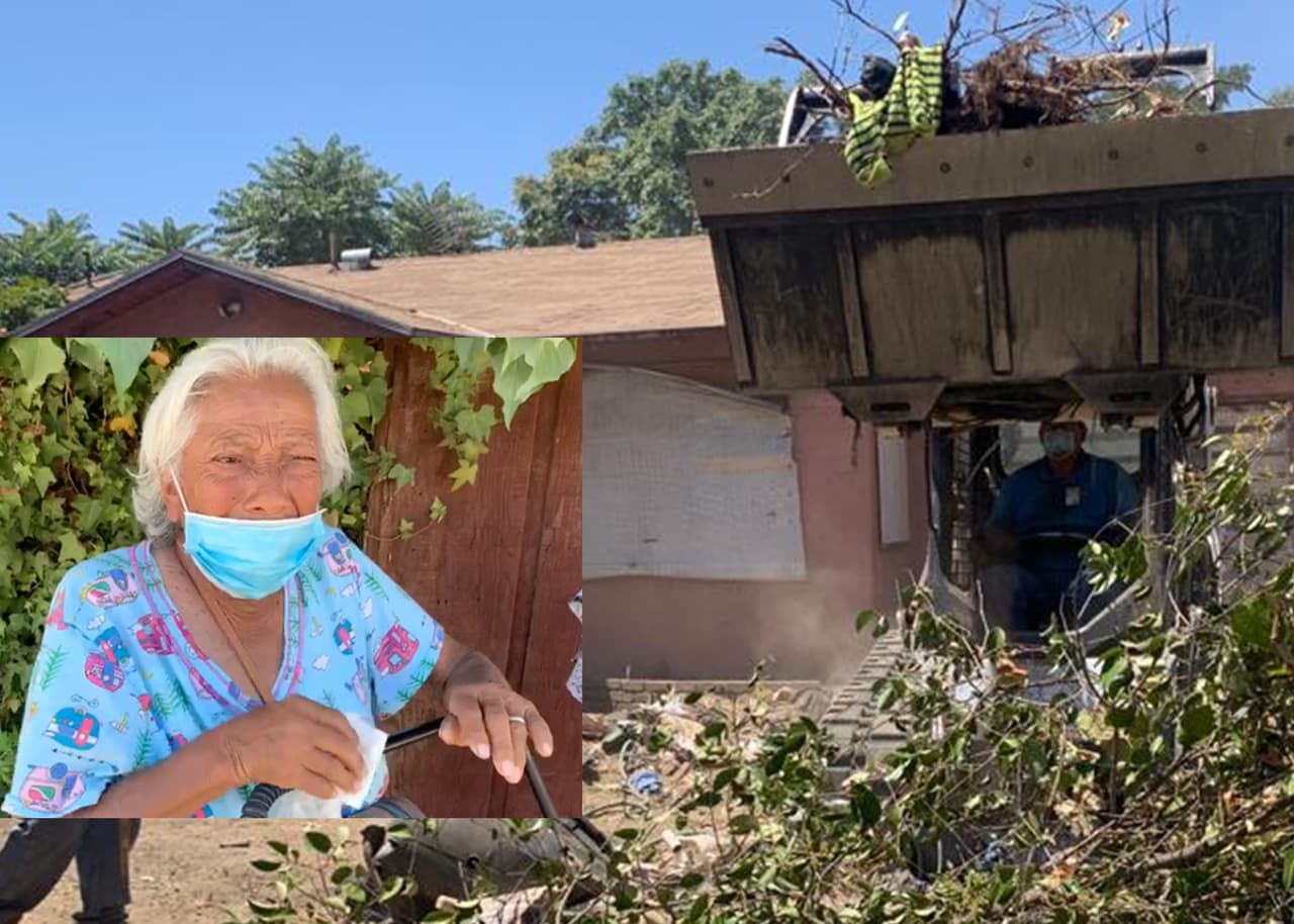 Mujer de 90 años sufre desalojo con maquinaria pesada por acumular objetos y basura durante años 
