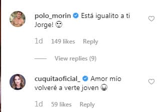 Incluso su esposa, la actriz Elizabeth Álvarez y Polo Morín, quien fue su compañero en la telenovela 'Mi corazón es tuyo', comentaron la imagen para destacar su similitud.