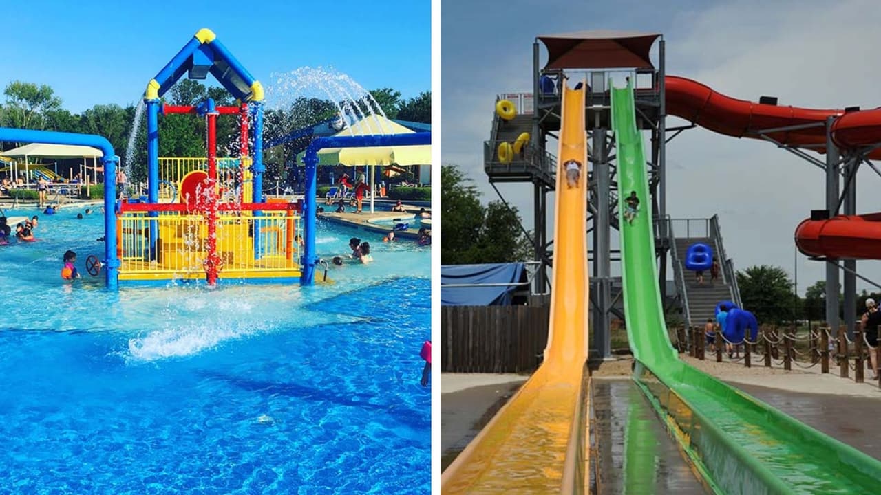 Tanto pequeños como adultos pueden divertirse en el Hawaiian Falls de Waco, por ejemplo, a la izquierda el parque ofrece 
<b>albercas poco profundas con juegos para los pequeñines.</b> Y en el lado derecho vemos resbaladillas de gran tamaño para adolescentes o adultos que también quieran pasar un buen rato.