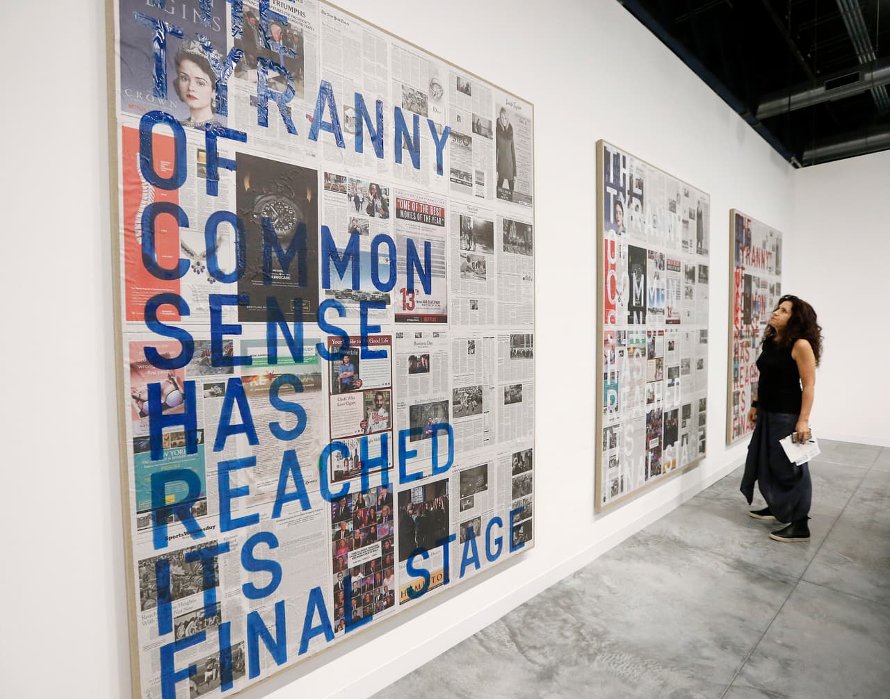 An art patron looks at " Untitled 2016" by Rirkrit Tiravanija during Art Basel in Miami on November 30, 2016. Art Basel represents over 250 art galleries at the Miami Beach Convention Center and is considered one of the world's largest art festivals with art events throughout the city. / AFP / RHONA WISE / RESTRICTED TO EDITORIAL USE - MANDATORY MENTION OF THE ARTIST UPON PUBLICATION - TO ILLUSTRATE THE EVENT AS SPECIFIED IN THE CAPTION (Photo credit should read RHONA WISE/AFP/Getty Images)