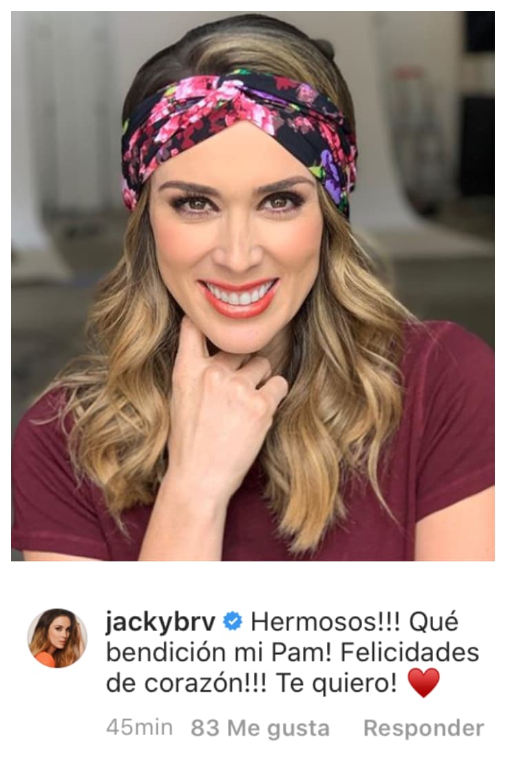 <b>Jacqueline Bracamontes</b> escribió ante la feliz noticia: "¡Hermosos! Qué bendición mi Pam. Felicidades de corazón. ¡Te quiero!".