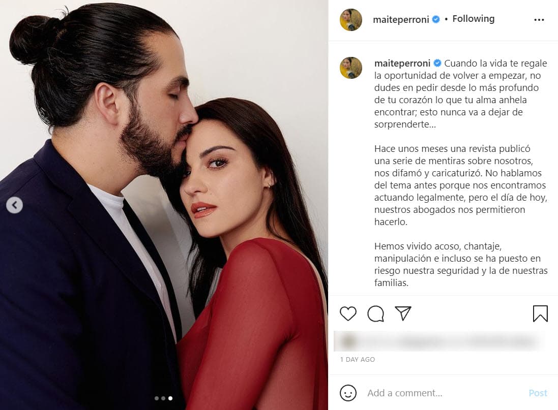 <a href="https://www.univision.com/famosos/maite-perroni-novio-andres-tovar-hablan-primera-vez-relacion">Maite y Andrés confirmaron su noviazgo</a> el 22 de octubre del año pasado tras meses de rumores que indicaban que supuestamente se involucraron mientras él estaba casado con Claudia Martín.
<br>