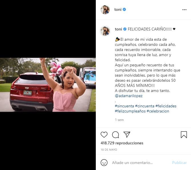El mensaje de Adamari López llega tan solo 9 días después de que Toni Costa compartiera con sus seguidores un video para celebrar el cumpleaños 50 de Adamari, que se realizó el pasado 18 de mayo.