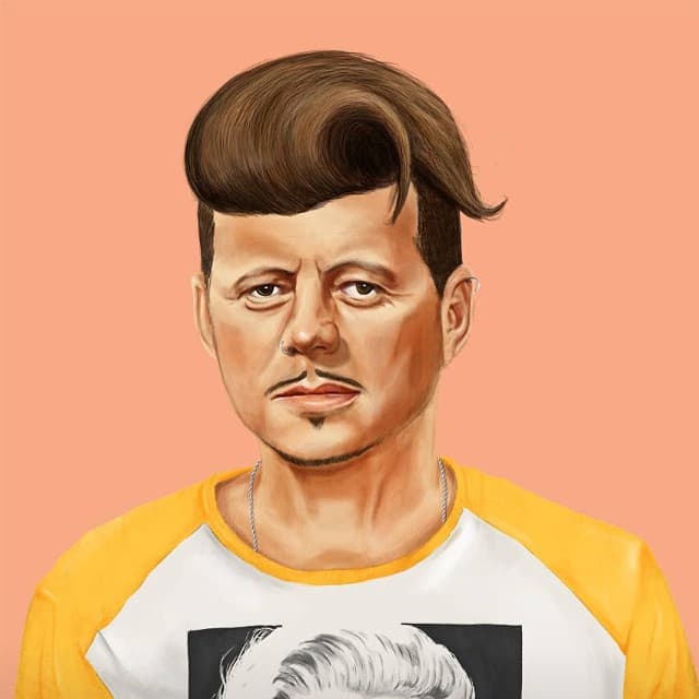 Como un auténtico galán de pasarela se ve John F. Kennedy con su fino bigote y un tupé bien formado.