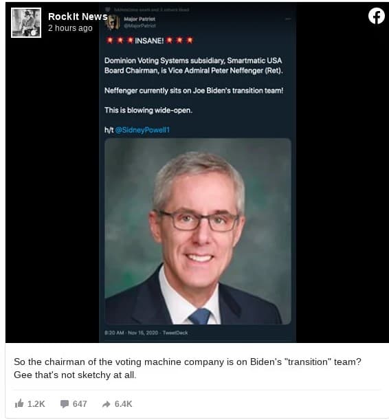 Captura de pantalla tomada de Facebook el 15 de noviembre de 2020.