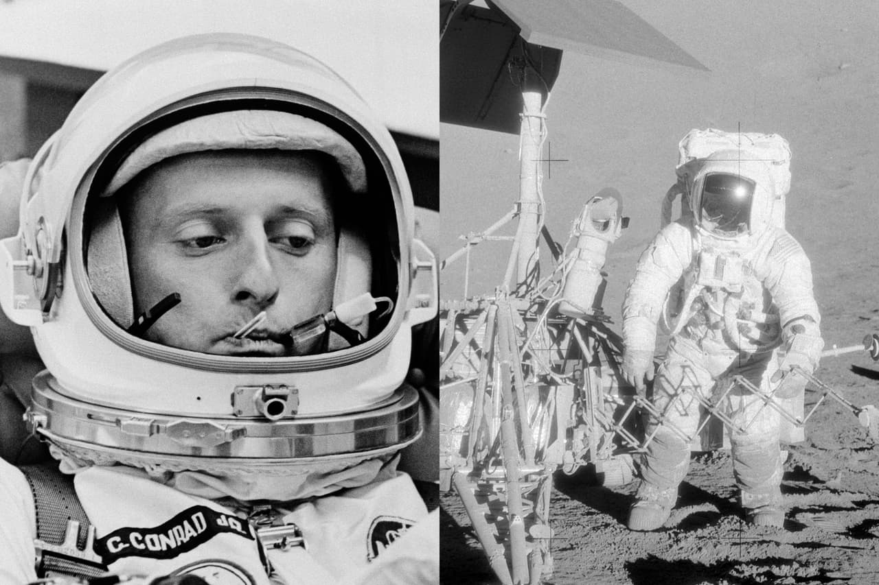 <b>Pete Conrad.</b> Realizó cuatro vuelos espaciales: Gemini 5, Gemini 11, Apollo 12 y Skylab 2. Fue comandante del Apolo 12 y 
<a href="https://www.nasa.gov/feature/55-years-ago-gemini-5-sets-a-new-record"><u>estableció el primer récord de resistencia en el espacio</u></a>, ocho días, y también había establecido un récord de altitud. Fue comandante de Skylab 2, la primera estación espacial estadounidense. Disfrutaba de los vehículos rápidos y 
<a href="https://www.nytimes.com/1999/07/10/us/pete-conrad-69-the-third-man-to-walk-on-the-moon-dies-after-a-motorcycle-crash.html"><u>en 1999 su vida terminó trágicamente en un accidente de motocicleta en California</u></a>. Había nacido en Philadelphia, Pennsylvania, en 1930.