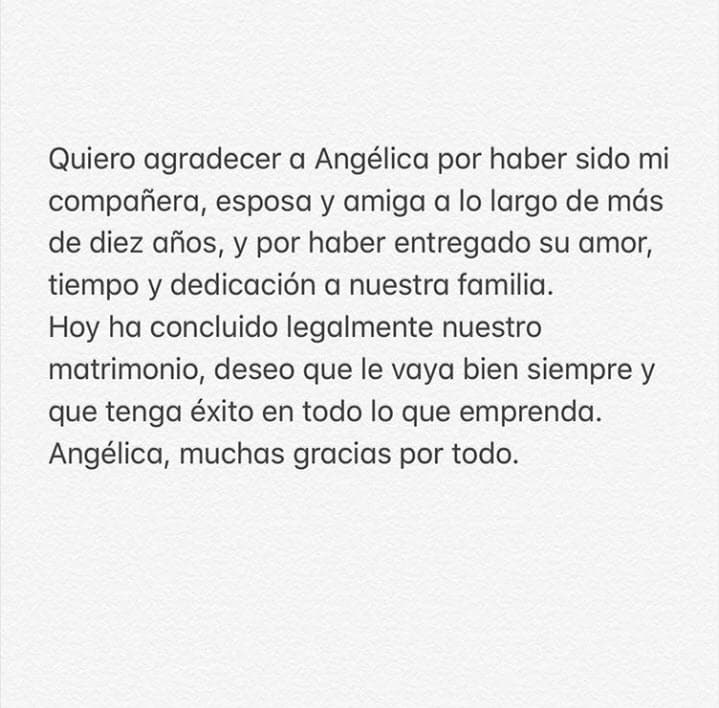 El 2 de mayo Enrique Peña Nieto envió este mensaje en Instagram para dar la noticia y agradecer a Angélica Rivera por los años que estuvieron juntos.