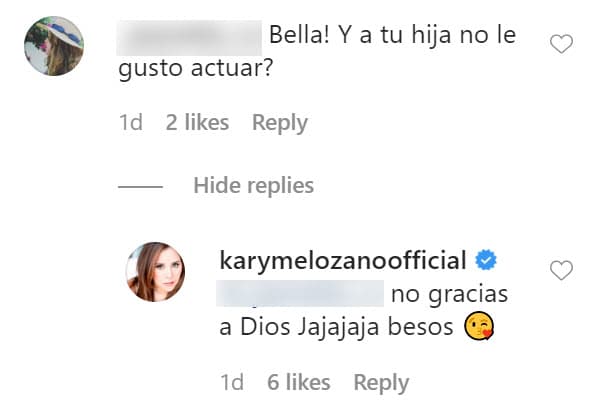 Sin embargo, la protagonista de la telenovela 'Quiero amarte' contó a uno de sus seguidores en Instagram que 
<b>su retoño no incursionará en el mundo del entretenimiento.</b>
<br>