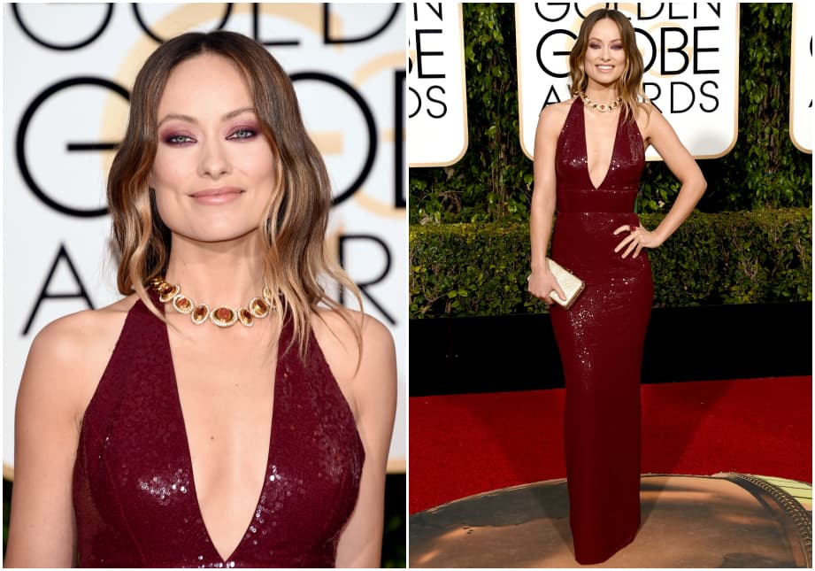 Michael Kors le dio vida a este bello vestido vinotinto que tiene como gran virtud ceñir perfecto el cuerpo de Olivia Wilde. Un escote en V, un bello accesorio, y una combinación perfecta entre maquillaje y pelo suelto le dieron un toque fresco a esta apuesta