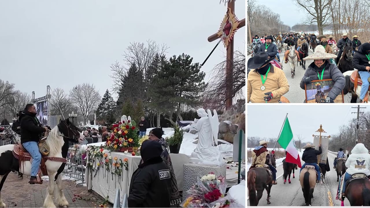 Entre nieve, devoción y tres horas de cabalgata: jinetes guadalupanos llegan al Cerrito de Des Plaines, Illinois
