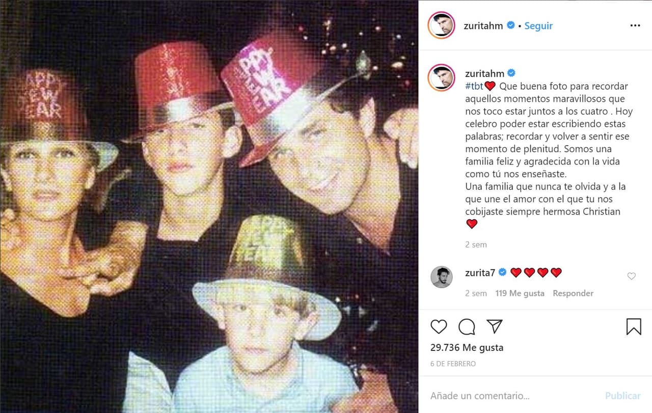 Quien lo hace con más frecuencia es Humberto Zurita. El 6 de febrero pasado compartió una imagen de una celebración de año nuevo, la acompañó con el siguiente texto: "Qué buena foto para recordar aquellos momentos maravillosos que nos tocó estar juntos a los cuatro. Hoy celebro poder estar escribiendo estas palabras; recordar y volver a sentir ese momento de plenitud. Somos una familia feliz y agradecida con la vida como tú nos enseñaste. Una familia que nunca te olvida y a la que une el amor con el que tú nos cobijaste siempre, hermosa Christian".