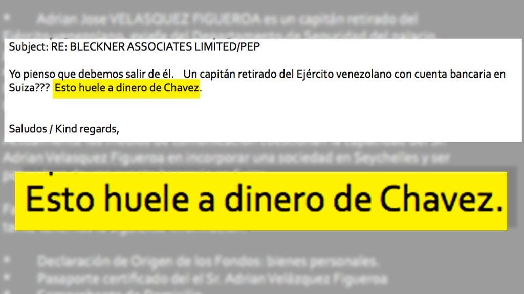 One of the emails from Panama Papers leak of Mossack Fonseca files: "This smells like Chavez's money."
<br>