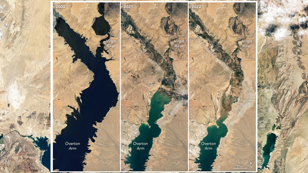 Imágenes satelitales de la NASA muestran pérdida de agua en el lago Mead desde el año 2000
