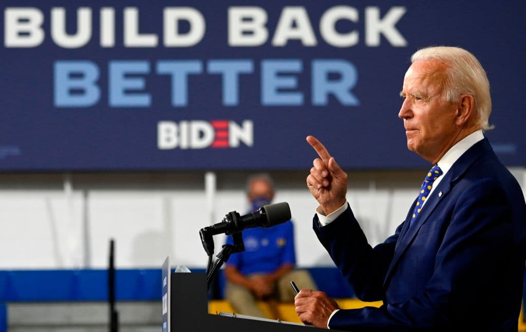 Joe Biden en el lanzamiento de su propuesta para impulsar el bienestar de hispanos y otras minorías el martes 28 de julio en Delaware.