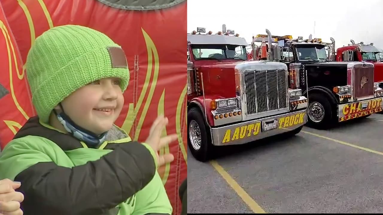 Un niño de 6 años sobrevive al cáncer y es sorprendido por una caravana de camiones en su honor