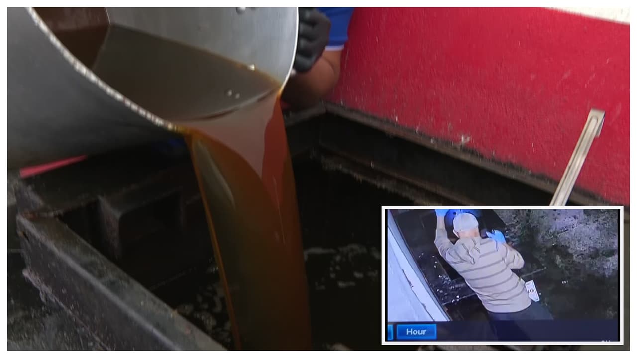 Dos hombres roban aceite de cocina usado de un restaurante en la Pequeña Habana