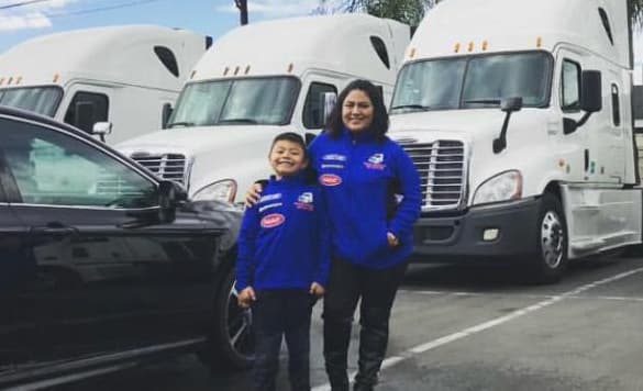 Sayda Ayala and her son Caleb at Milestone Trucks Sales Inc.