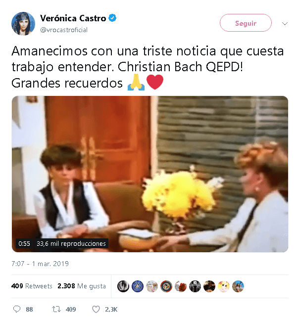 Verónica Castro recordó a Christian Bach con un pequeño video de cuando trabajaron juntas en 'Los ricos también lloran'.