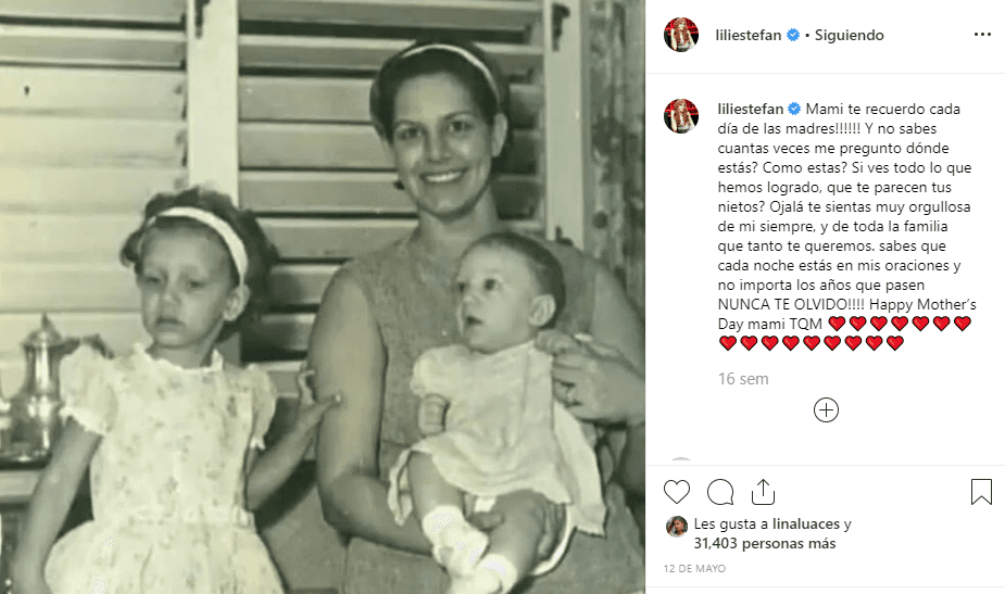 Lili Estefan ha compartido otros momentos de su infancia que dejan ver cómo era de pequeña. En esta imagen que publicó en mayo pasado, recuerda con cariño a su madre.