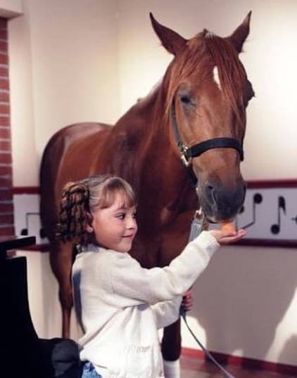 Danna Paola tenía que aparentar que estaba feliz junto a su yegua Casilda cuando interpretaba a la simpática e inocente 'María Belén'.