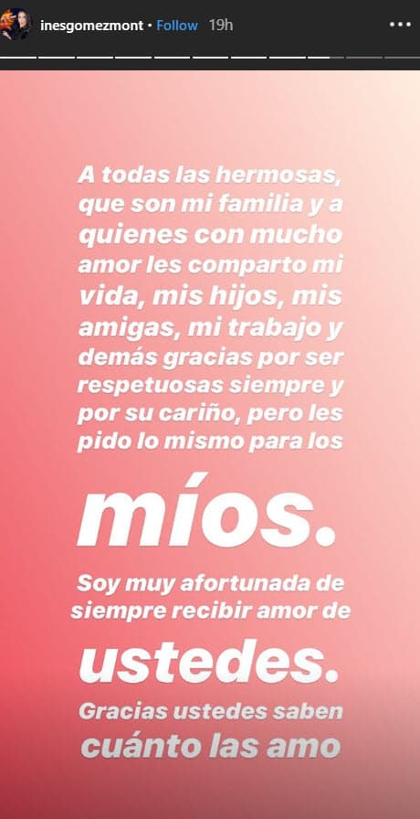 Terminó el texto agradeciendo el cariño hacia ella y a toda su familia. 
<br>