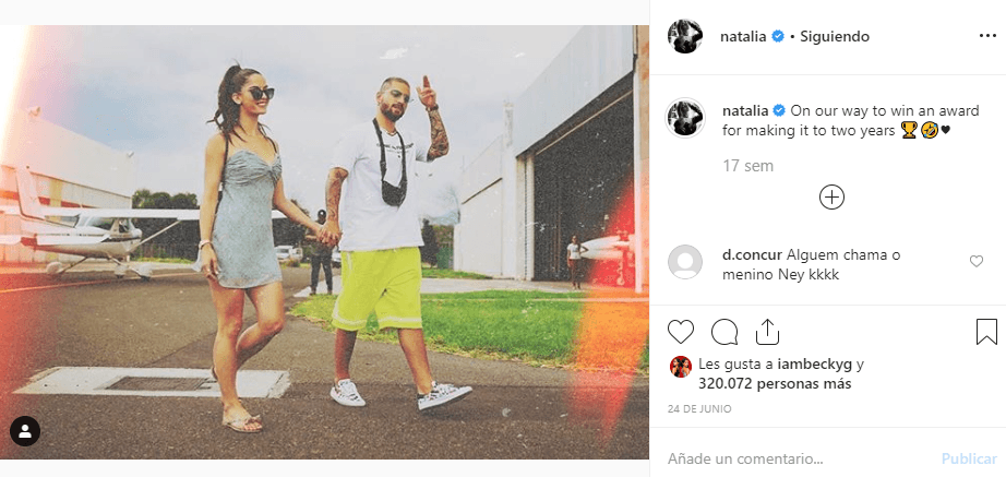 Asimismo, compartió con sus seguidores en esa misma fecha, pero de este año, una imagen con el cantante para celebrar el segundo aniversario de la relación que hoy Barulích da por terminada.