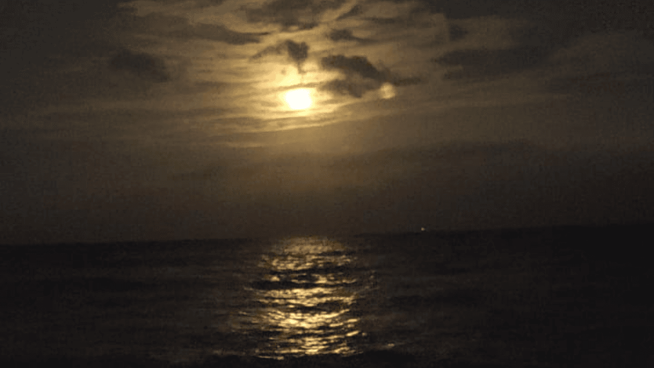 En Miami, aunque hubo algo de nubosidad, la luz de la luna estuvo reflejándose en la playa.