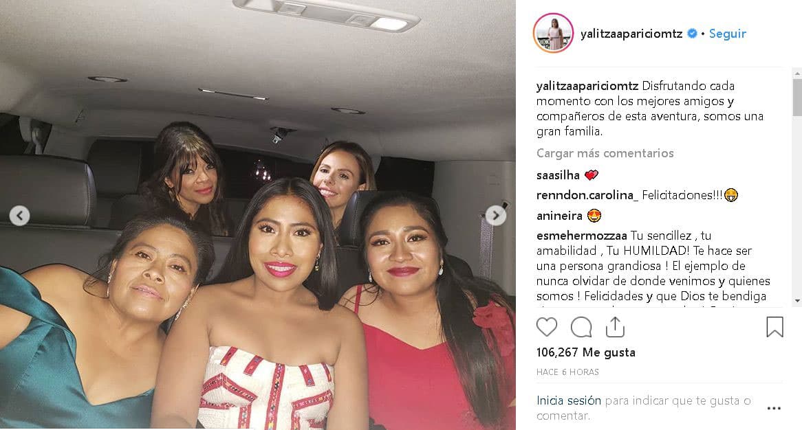 También dedicó unas palabras a todos los seguidores que le escribieron en sus redes sociales: “Gracias a todos los que se tomaron el tiempo de 
<b><a href="https://www.univision.com/famosos/sergio-goyri-felicita-a-yalitza-aparicio-previo-a-la-entrega-de-los-premios-oscar-video">escribir y motivarme con sus hermosas palabras</a></b>. 'Roma' ha sido un gran triunfo para todos”.