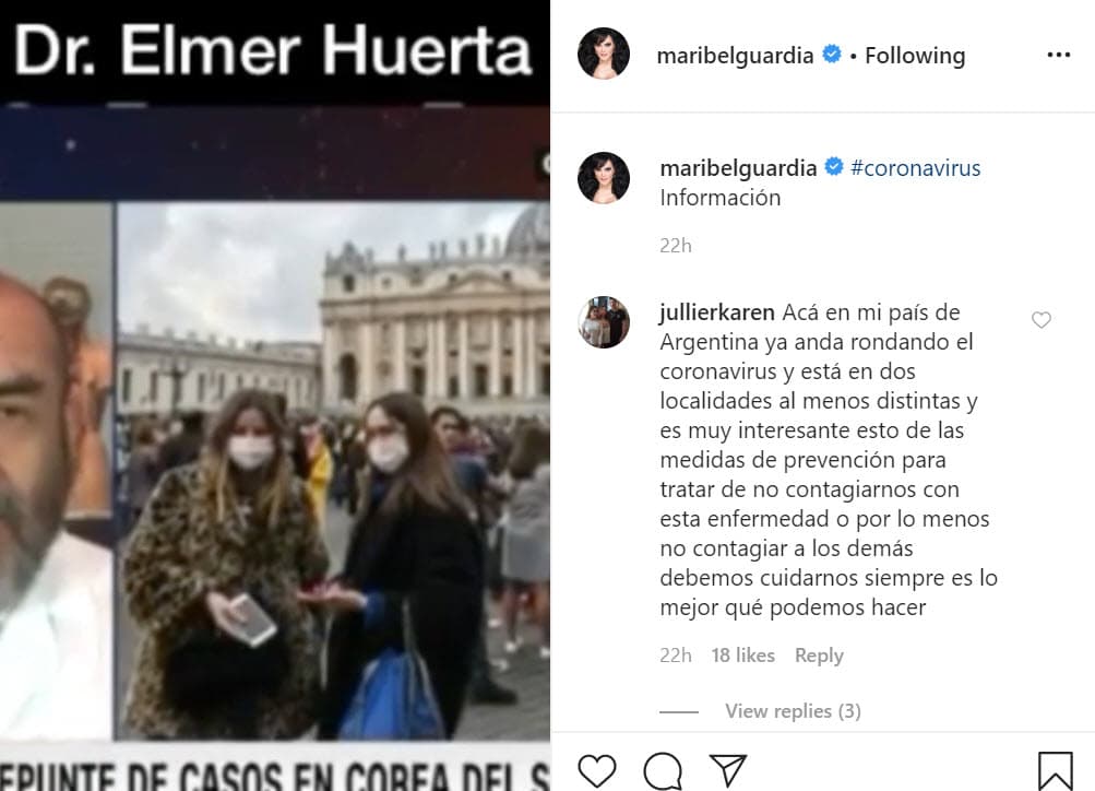<b><a href="https://www.univision.com/famosos/maribel-guardia-confiesa-que-guarda-algunos-regalos-que-le-dio-joan-sebastian-y-dice-cuales-son-fotos" target="_blank">Maribel Guardia</a></b> también prefirió compartir información verificada sobre el coronavirus y lo hizo publicando una
<b><a href="https://www.instagram.com/p/B9M8ejEHdjD/" target="_blank">entrevista en video</a></b> con un médico consultado por la cadena CNN en Español en la que se explica la enfermedad.