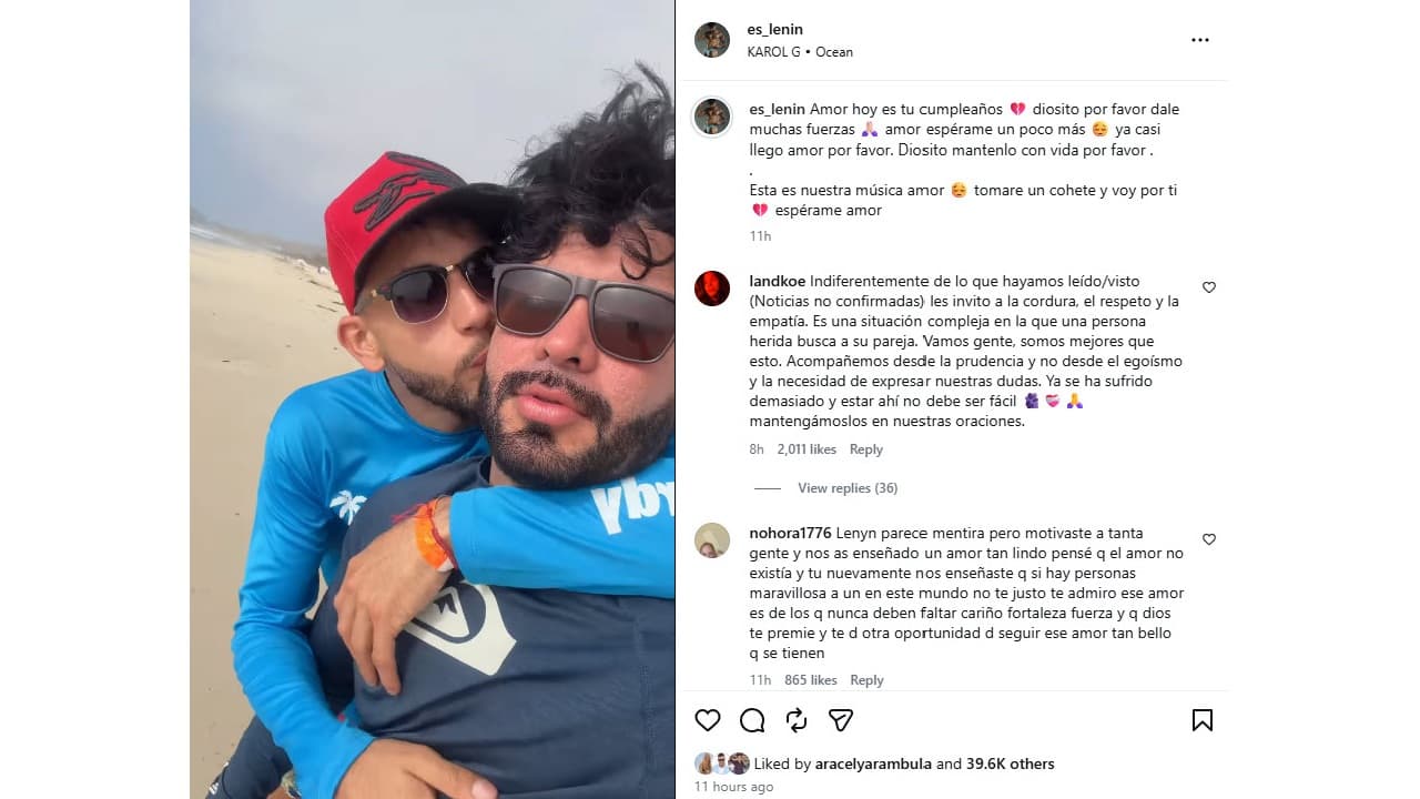 Lenin Peña le dedica desgarrador mensaje a su novio Yordy Paredes.