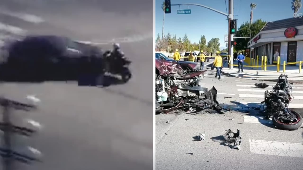 ¡Impactante! Motociclista en exceso de velocidad choca y vuela sobre un auto