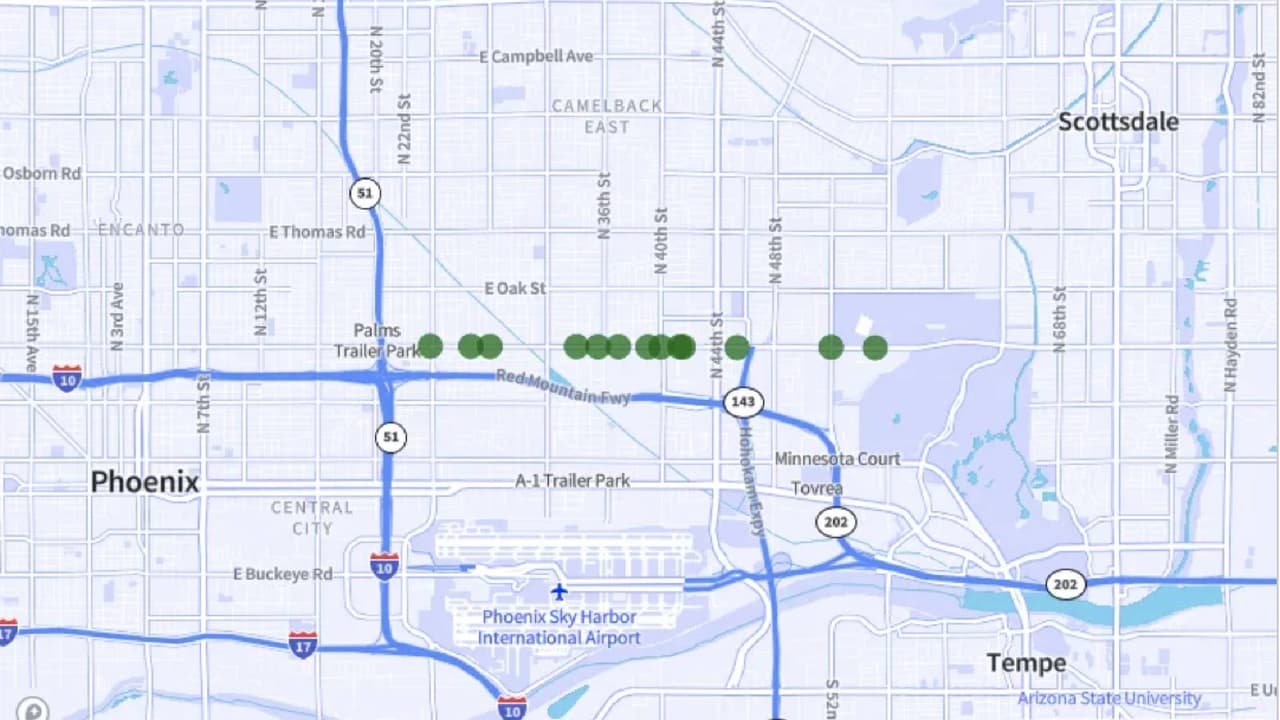 <b>Mcdowell Road</b> desde N Bushmaster Boulevard hasta N 24th Street, en Phoenix.
<br>Accidentes fatales: 13
<br>Accidentes por milla: 3.3.