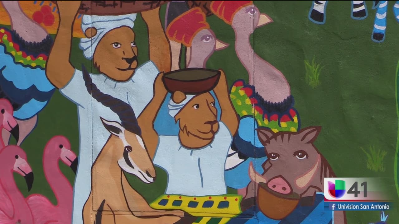 Estudiantes pintan un mural inspirado en África en el Zoológico de San Antonio