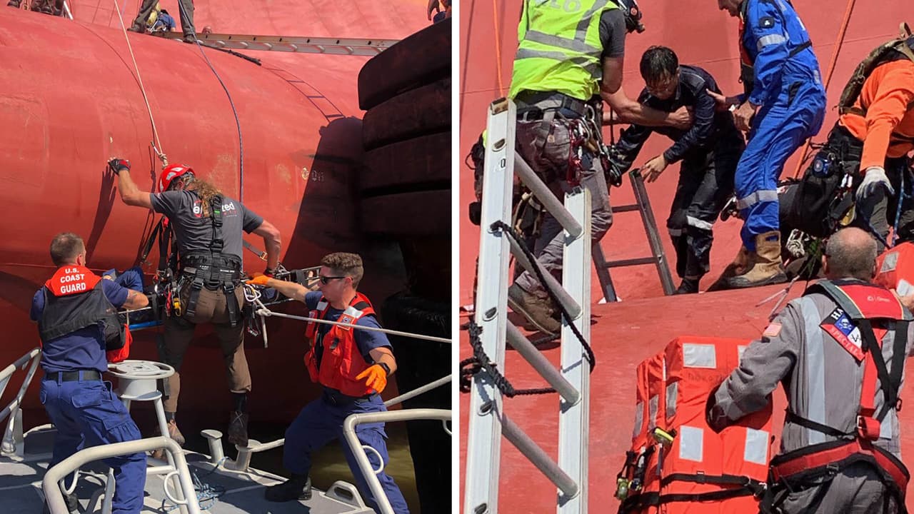 Rescatan a tripulantes que estaban atrapados en carguero volcado en costa de Georgia