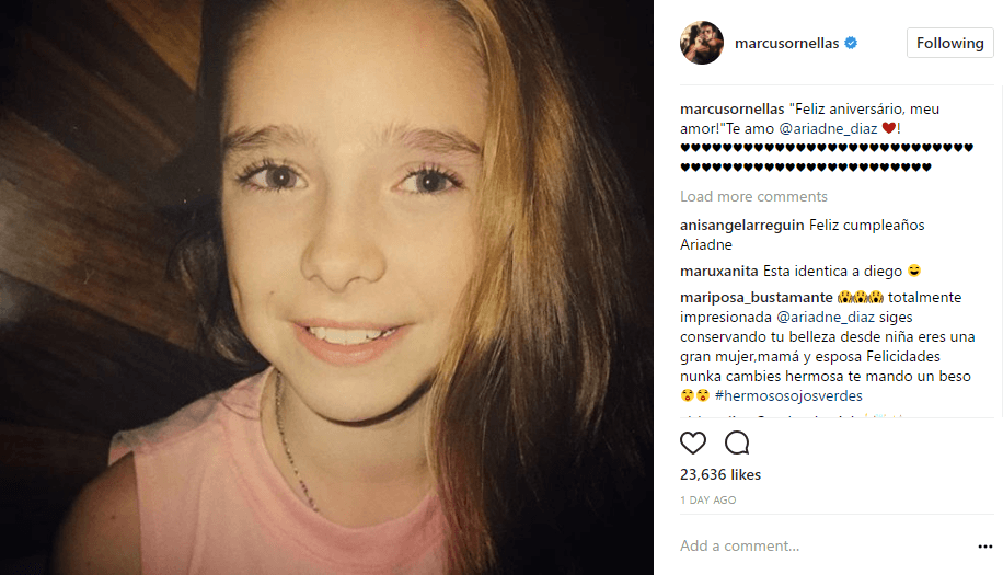Se trató de una fotografía de Ariadne Díaz cuando era niña, la publicación estuvo acompañada por: "Feliz aniversário, meu amor! Te amor @ariadne_diaz ❤️️! ❤️️❤️️❤️️❤️️❤️️❤️️❤️️❤️️❤️️❤️️❤️️❤️️❤️️❤️️❤️️❤️️❤️️❤️️❤️️❤️️❤️️❤️️❤️️