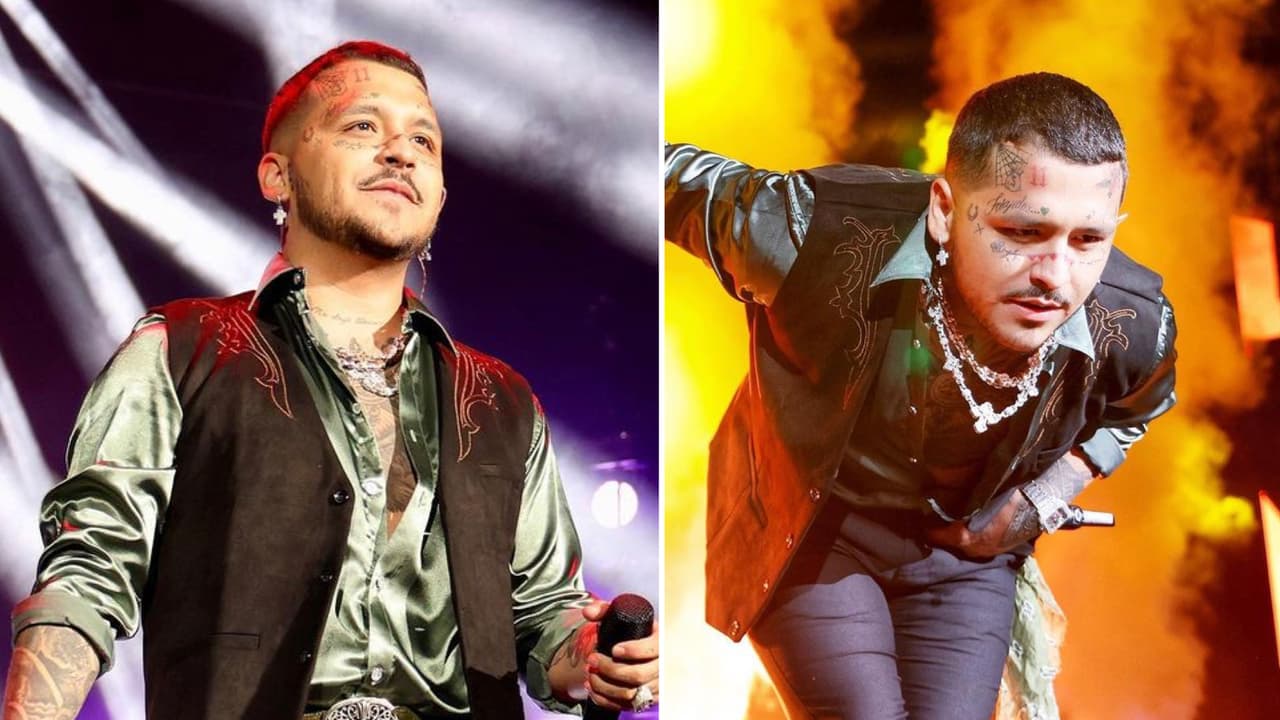 Christian Nodal se resbala en el escenario mientras mandaba besos a sus fans (ya van tres incidentes este año)