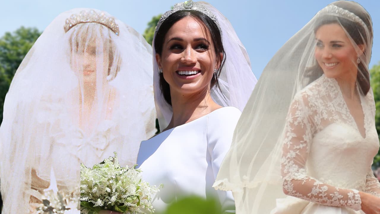 Tres novias, tres vestidos: así lucieron Lady Di, Kate Middleton y Meghan Markle en sus bodas