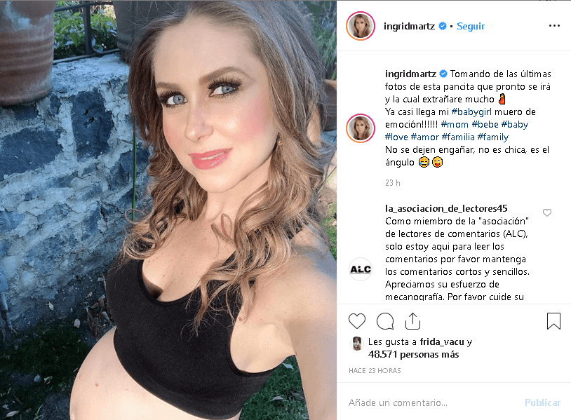 Durante su embarazo siempre mantuvo informados a sus seguidores en Instagram: “Tomando de las últimas fotos de esta pancita que pronto se irá y la cual extrañare mucho . Ya casi llega mi #babygirl, ¡muero de emoción! No se dejen engañar, no es chica, es el ángulo”, escribió Martz hace dos semanas.