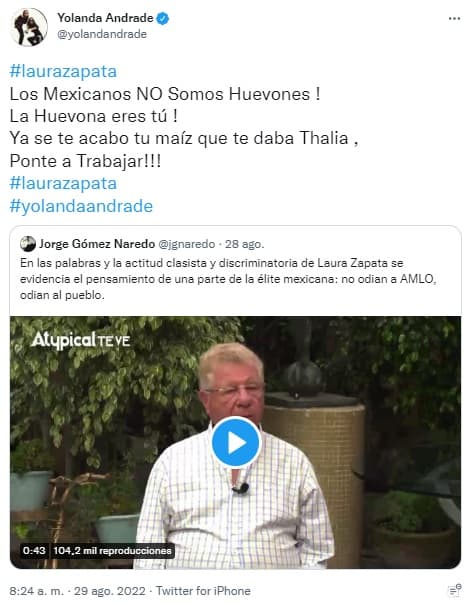 <b>"La huevona eres tú"</b>, le dijo Yolanda Andrade a través de Twitter y la acusó de vivir a costa de su famosa hermana. 
<br>